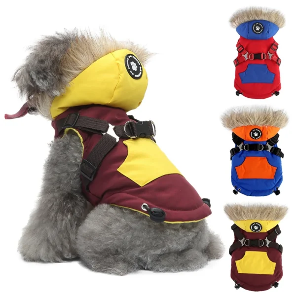 Winter Pet Dog Clothes Coat with Harness Warm Thicken Waterproof Hoodie Jacket for Small Medium Dogs Yorkie Chihuahua Clothing 2